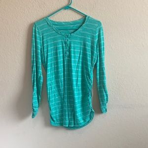 Liz Lange Maternity long sleeve green and white striped t-shirt size S
